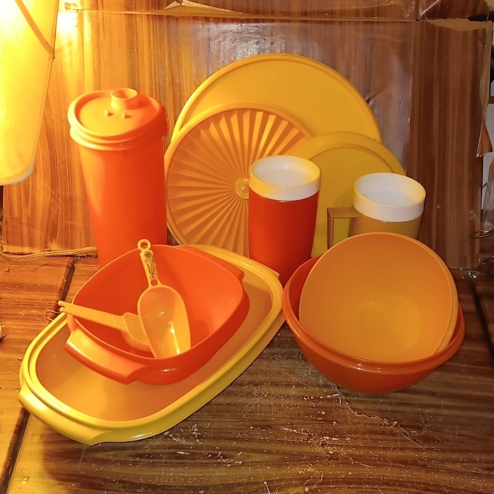Vintage 1970s orange and gold yellow Tupperware